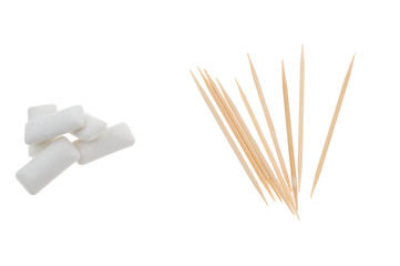 Chewing gum and wooden toothpicks