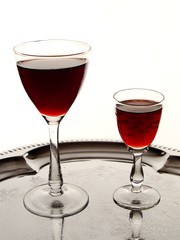 two glasses of cordial on silver tray