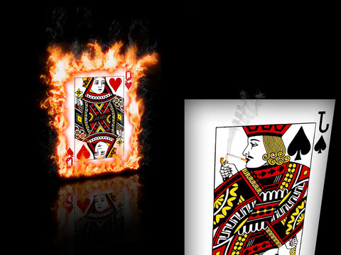 Queen of Hearts on Fire & Jack of Spades Smoking