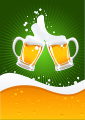 two beer mugs and wave