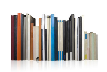 various books in a row, isolated, free copy space