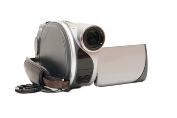 Grey  Videocamera isolated on whte background