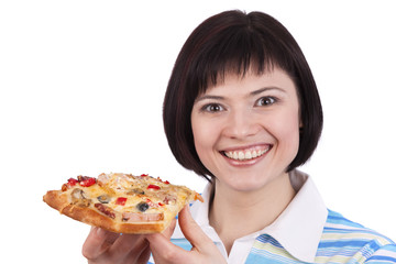 woman with pizza