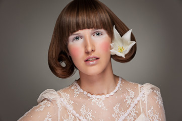 stylish portrait of woman with flower