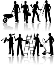 Construction workers vector silhouettes