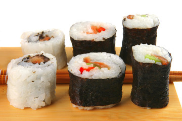 mixed plate of salmon sushi