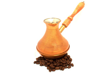 Copper cezve and coffee