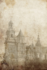 Plakat Zamek na Wawelu w Krakowie - zdjęcie w stylu vintage