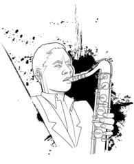 saxophonist on a grunge background