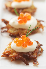 Miniature Potato Pancakes with Caviar