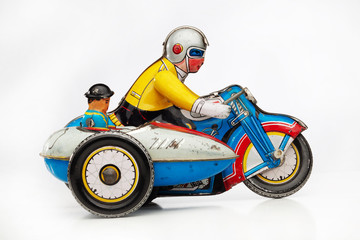 retro toy motorbike racer with sidecar