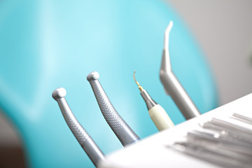 Dental drills and tools with shallow depth of field