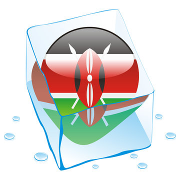 vector of kenya button flag frozen in ice cube