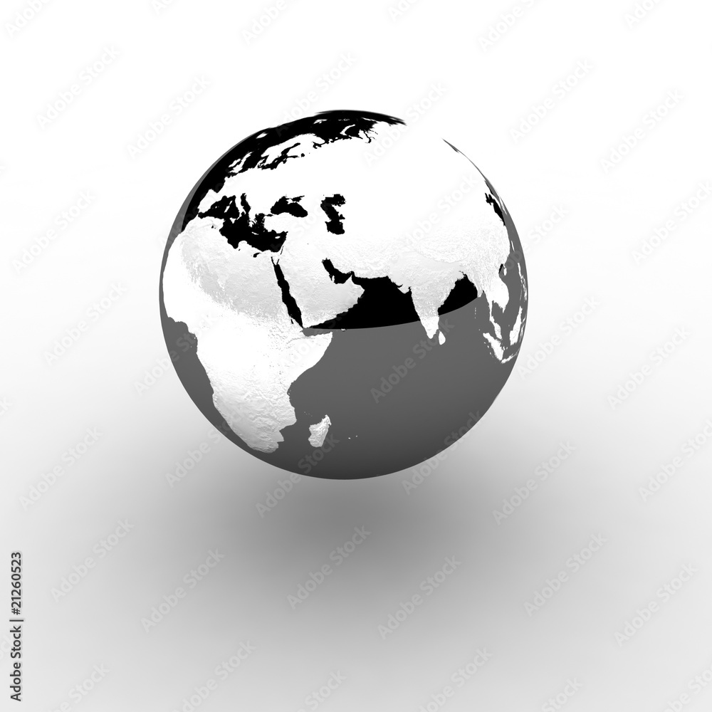 Wall mural globe on white background with shadow and reflection