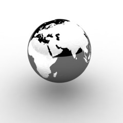 Globe on white background with shadow and reflection