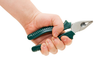 Fototapeta premium Pliers in the hand isolated over white
