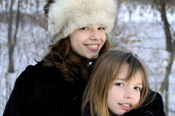 two white models in winter season