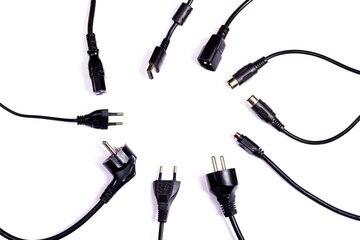 Power cord connectors over white background