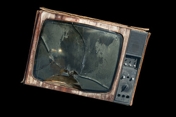 Old TV with a broken screen