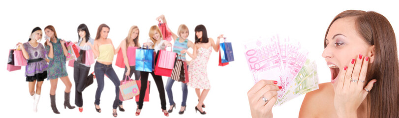 Group of shopping girls