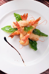 delicatessen dish with battered shrimps