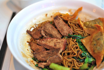 Chinese style vegetarian pork noodles