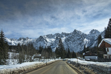 Fototapeta na wymiar Snow on the Dolomites Mountains, Italy
