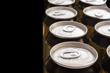 Aluminum cans on a black background. Shallow DOF!