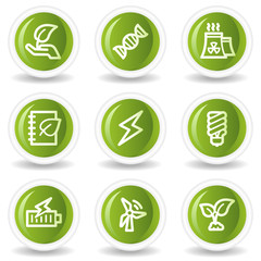 Ecology web icons set 5, green circle buttons