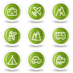 Travel web icons set 1, green circle buttons