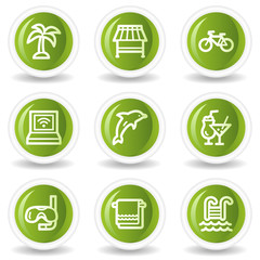 Vacation web icons, green circle buttons