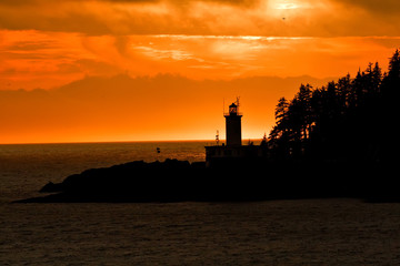 Silhouette of Alaskan Lighthouse during Sunset