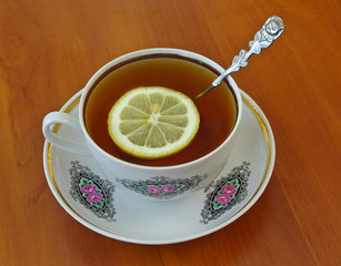 Cup of tea with lemon