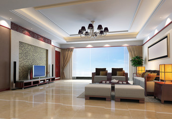 modern design interior of living-room. 3D render