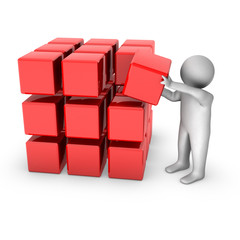 3d man with red blocks