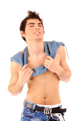 Fototapeta premium smiling boy undressed up to a belt