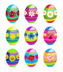 Easter eggs with spring flowers pattern