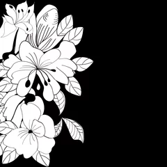 Cercles muraux Fleurs noir et blanc Carte de voeux avec des fleurs blanches