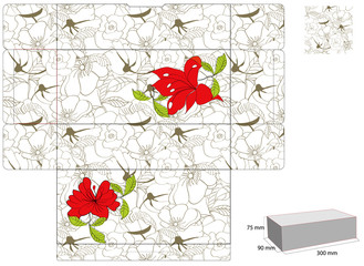 Template for box with summer flowers