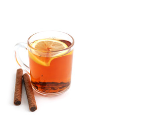 Cup of tea with lemon and biscuits