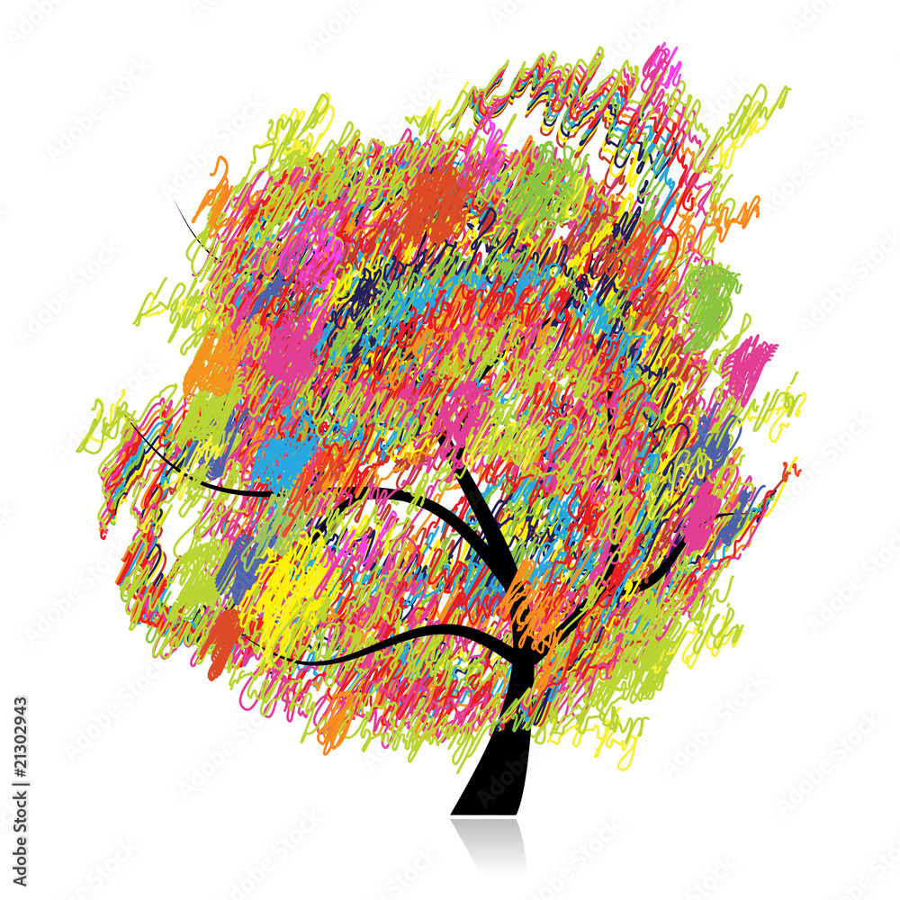 Sticker funny spring tree for your design