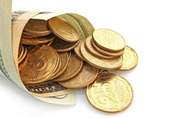 Horn from dollar with coins