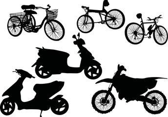 Obraz premium bicycle and scooter silhouettes isolated on white