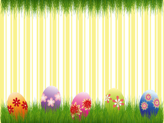 Easter holiday colorful easter eggs yellow stripe background