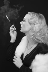 retro style shot - lady smoke cigarette