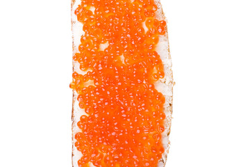 sandwich with red caviar isolated on white background