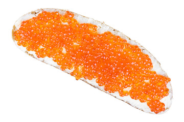 sandwich with red caviar isolated on white background