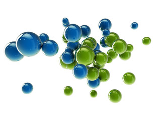fliegende Kugeln blau grün