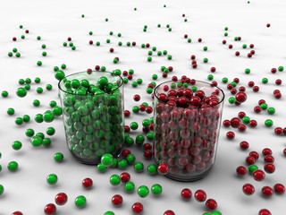 Kugeln im Becher grün rot