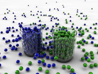 Kugeln im Becher blau grün